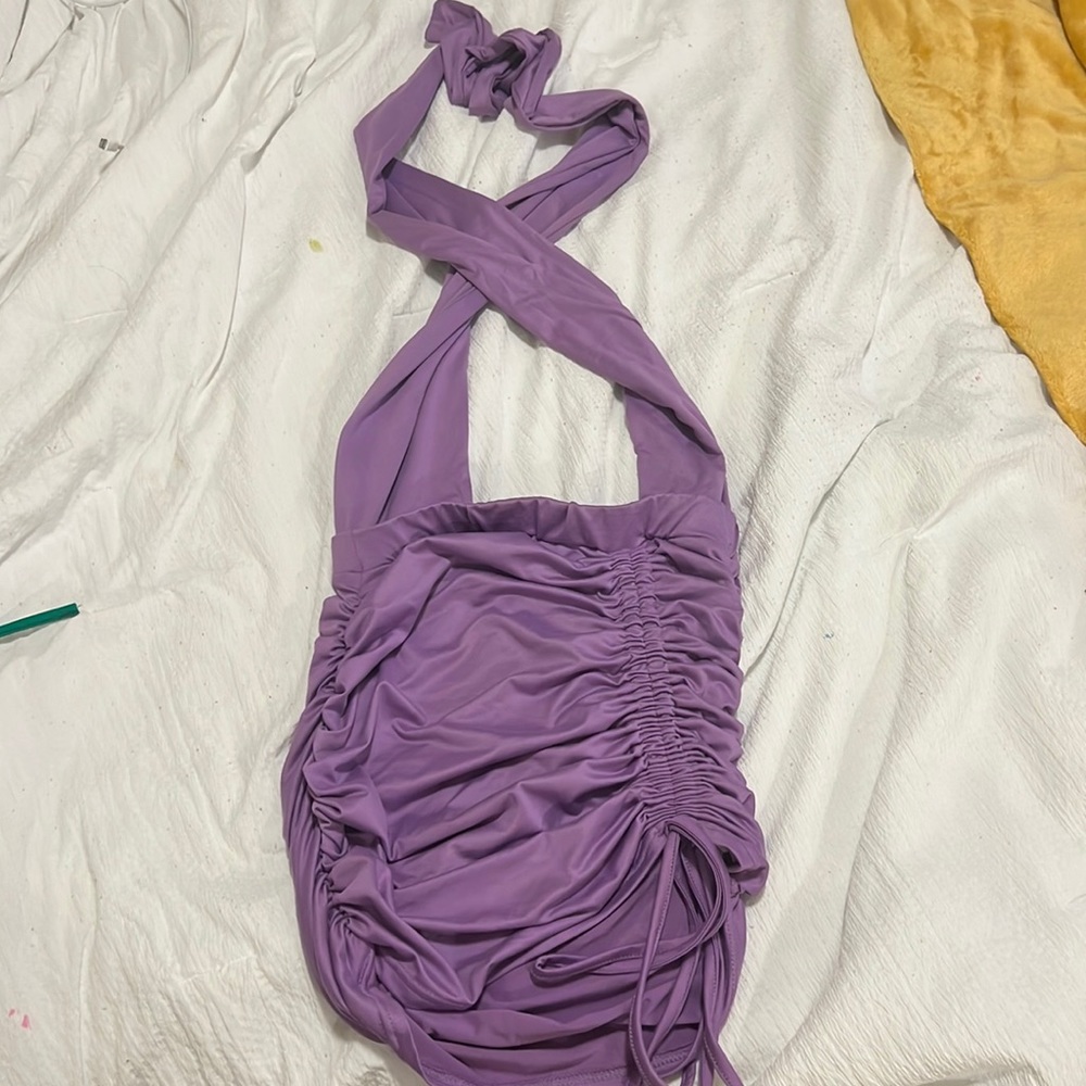 Purple Stretchy Bodycon Dress. Top straps can be styled multiple ways. WORN ONCE